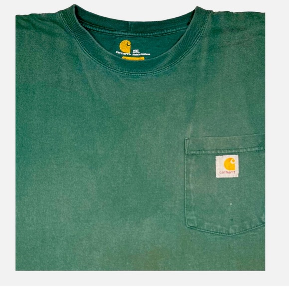 Carhartt Green Pocket T-Shirt Distressed 2XLT Short Sleeve Faded Grunge Workwear - Picture 1 of 9